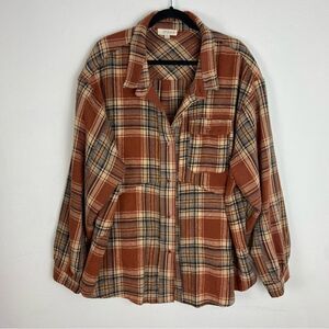 Umgee Womens Rust Brown Plaid Flannel Layering Shacket Western Boho Fall 2XL